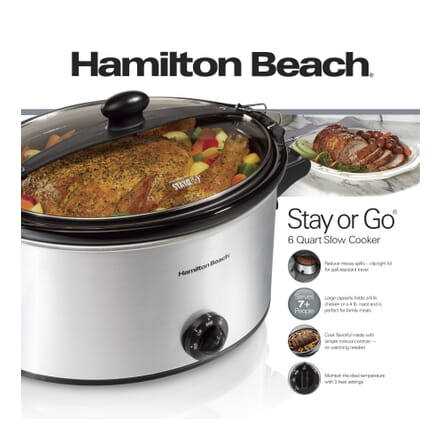 Hamilton Beach Stay or Go 6 Quart Slow Cooker , Model# 33262 - NEW